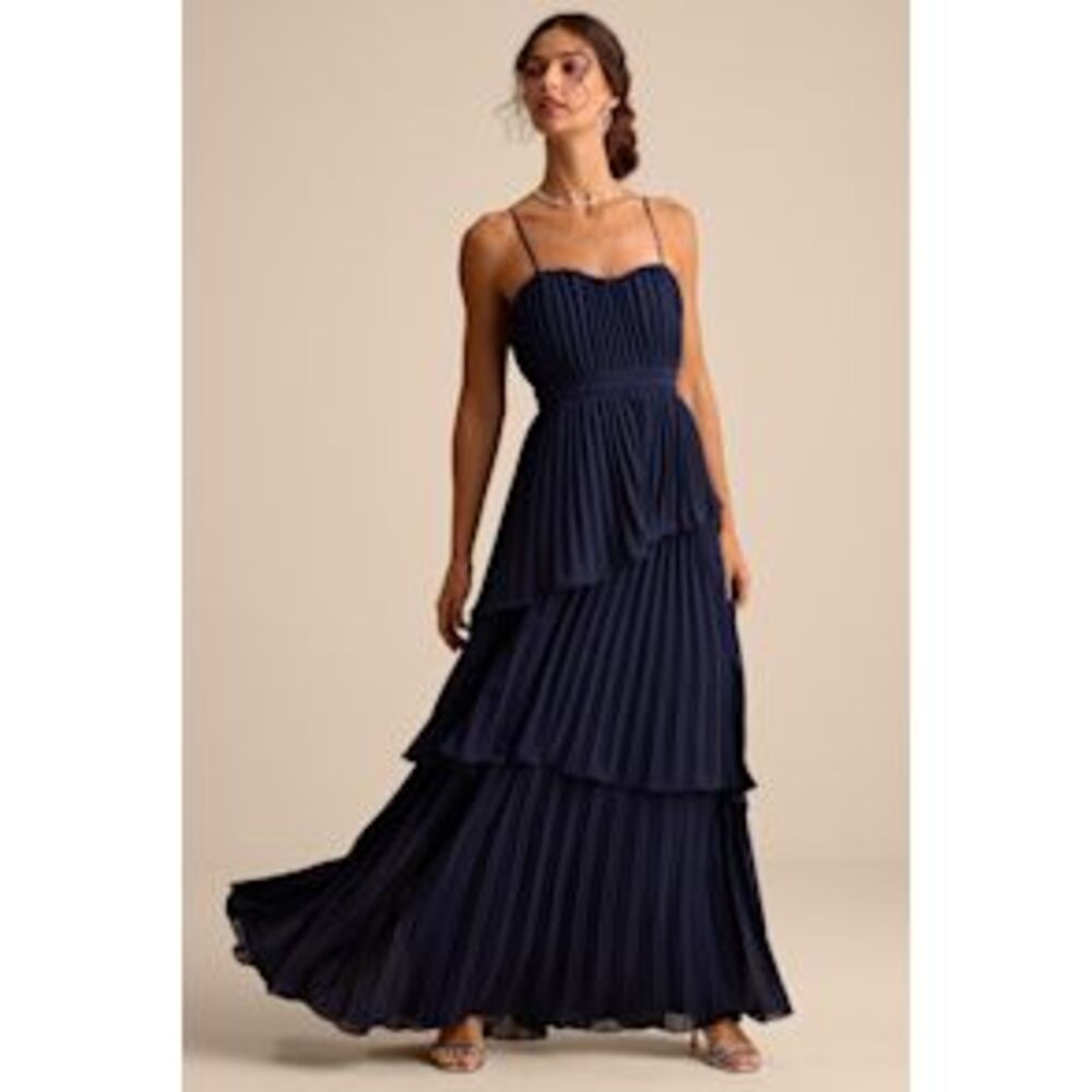 Lulu's Navy Pleated Tiered Maxi Dress